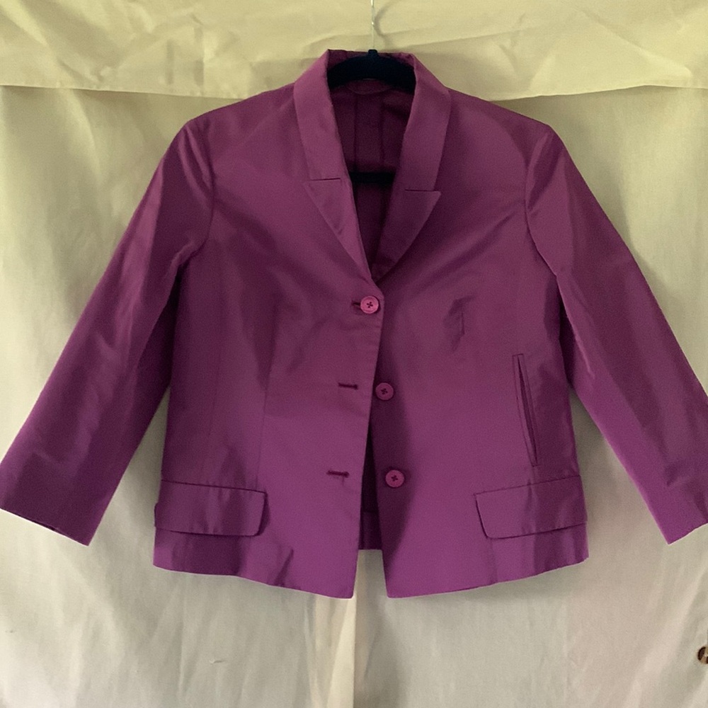 Jil Sander cropped poly/silk blazer with bracelet sleeve